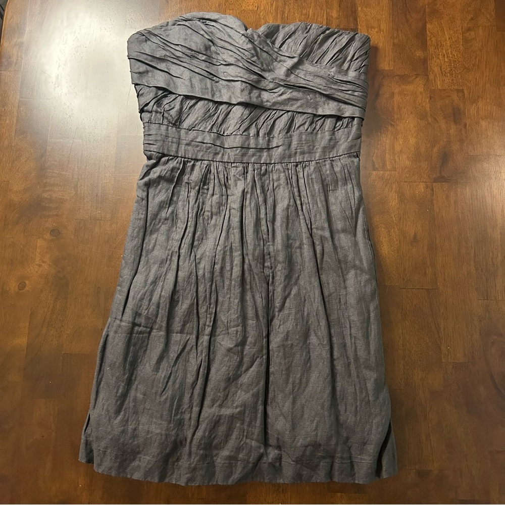 NWT J. Crew Strapless Crinkle Cotton Dress Taryn Dress in Dark Gray Size 0
